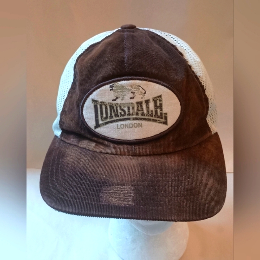 Vtg Lonsdale London Brown Corduroy Mesh Baseball Cap Hat 1990s New OSFM